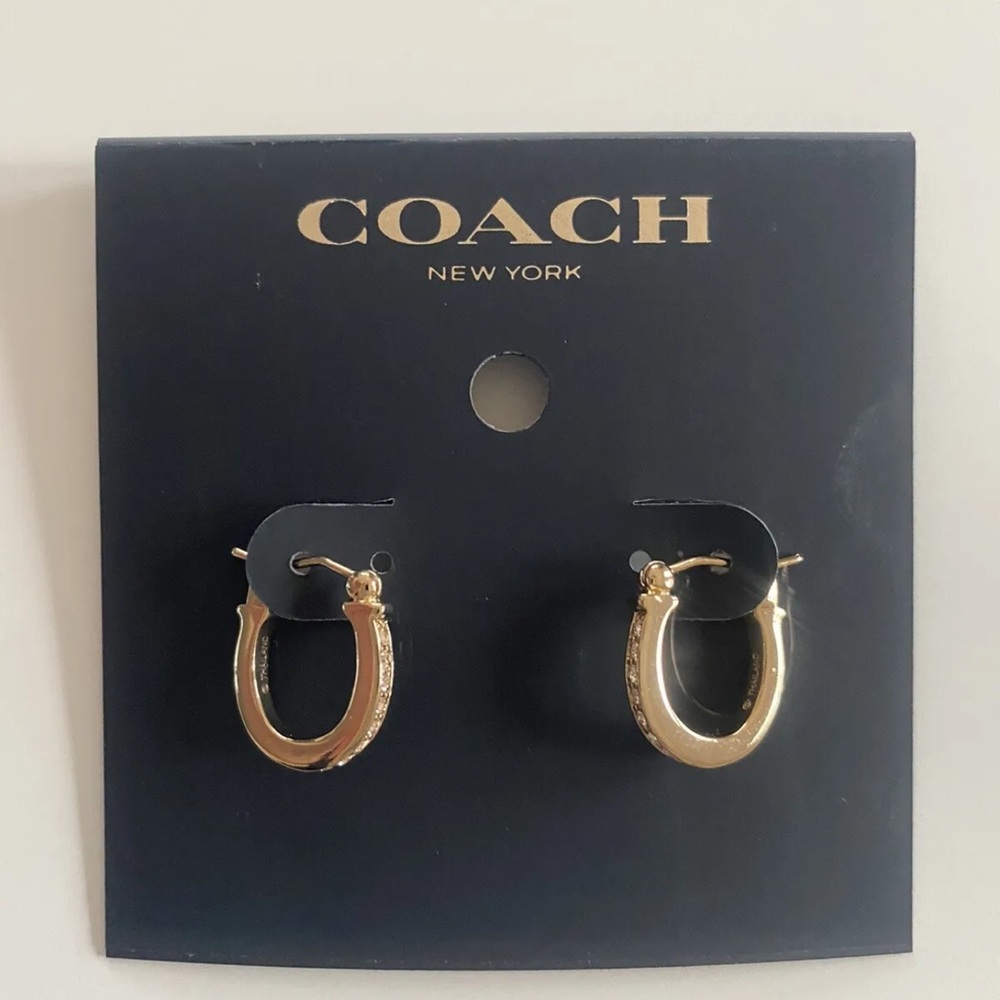 NWT COACH Signature Gold & Crystal Pave’ Huggie Earrings F54497